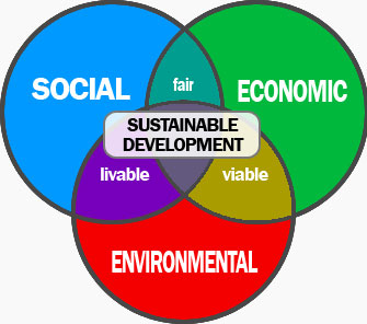 The pillars of the sustainable development and their common zones.